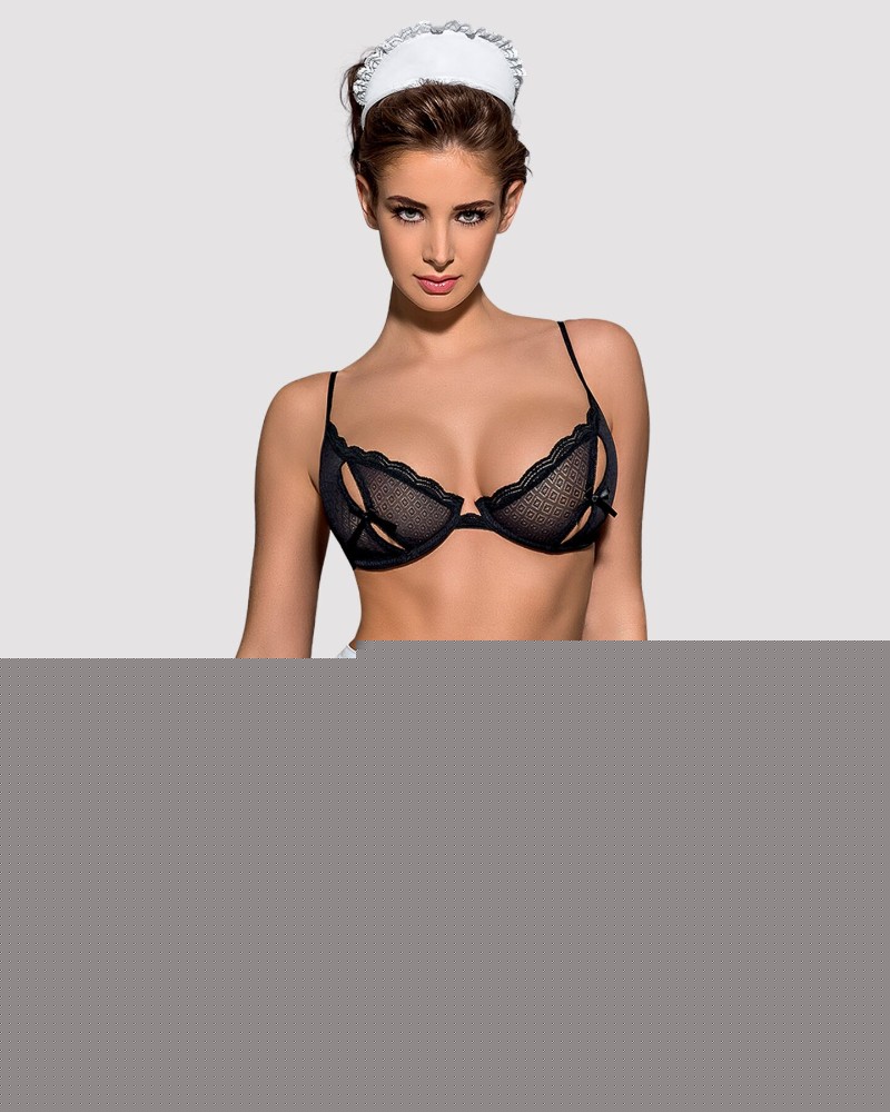 Еротичний костюм покоївки Obsessive Maidme set 5pcs L/XL, бюстгальтер, пояс з фартухом, панчохи, стр - зображення 1