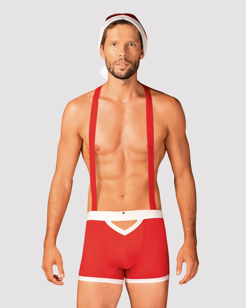 Чоловічий еротичний костюм Санта-Клауса Obsessive Mr Claus 2XL/3XL, боксери на підтяжках, шапочка з - зображення 1