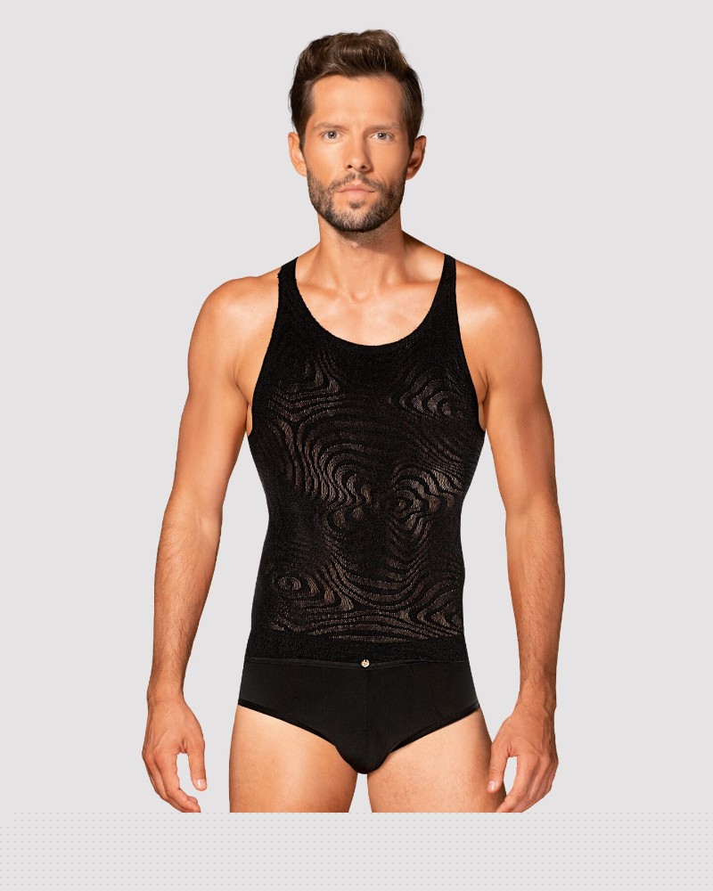 Чоловіча напівпрозора майка-борцовка з візерунком Obsessive T103 tank top S/M/L, чорна - зображення 1