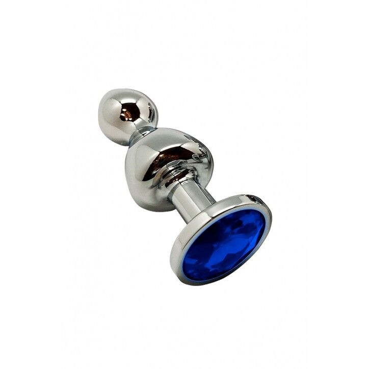 Металева анальна пробка Wooomy Lollypop Double Ball Metal Plug Blue S, діаметр 2,8см, довжина 8,5см - зображення 1