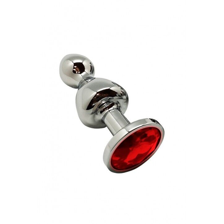 Металева анальна пробка Wooomy Lollypop Double Ball Metal Plug Red S, діам. 2,8 см, довжина 8,5 см - зображення 1