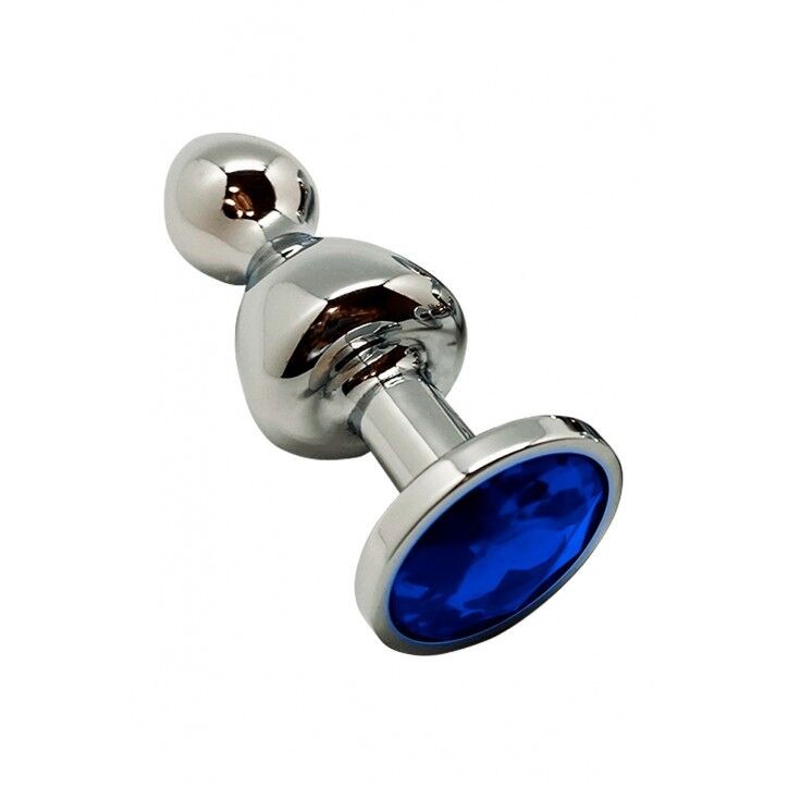 Металева анальна пробка Wooomy Lollypop Double Ball Metal Plug Blue L діаметр 3,5 см, довжина 10,5см - зображення 1
