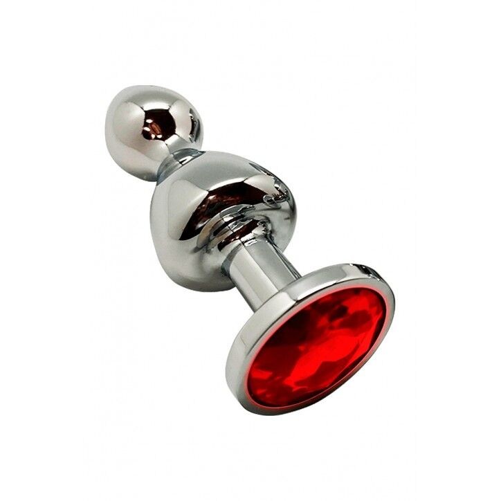 Металева анальна пробка Wooomy Lollypop Double Ball Metal Plug Red L діаметр 3,5 см, довжина 10,5 см - зображення 1