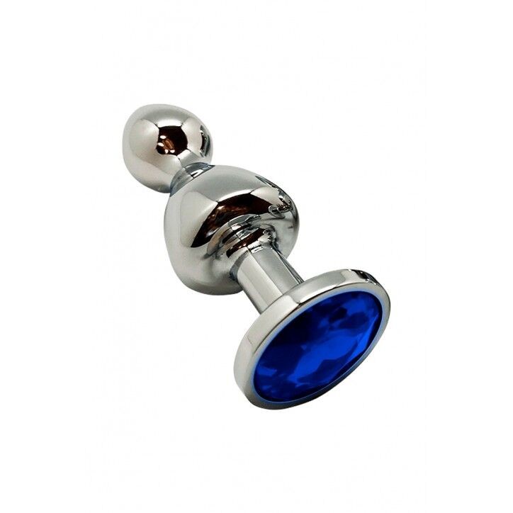 Металева анальна пробка Wooomy Lollypop Double Ball Metal Plug Blue M діаметр 3,1 см, довжина 9,4 см - зображення 1