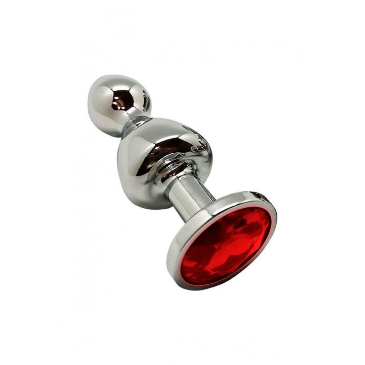 Металева анальна пробка Wooomy Lollypop Double Ball Metal Plug Red M, діаметр 3,1 см, довжина 9,4 см - зображення 1