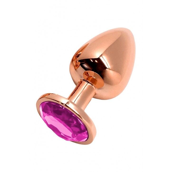 Металева анальна пробка Wooomy Tralalo Rose Gold Metal Plug Magenta L, діаметр 4 см, довжина 9 см - зображення 1