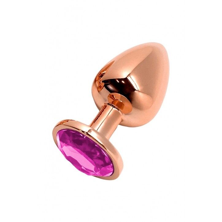 Металева анальна пробка Wooomy Tralalo Rose Gold Metal Plug Magenta M, діаметр 3,4 см, довжина 8 см - зображення 1