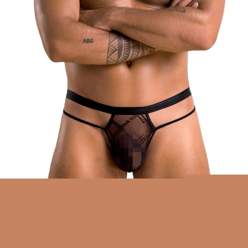 Чоловічі прозорі стринги Passion 029 THONG COLLIN S/M Black, сітка - зображення 1