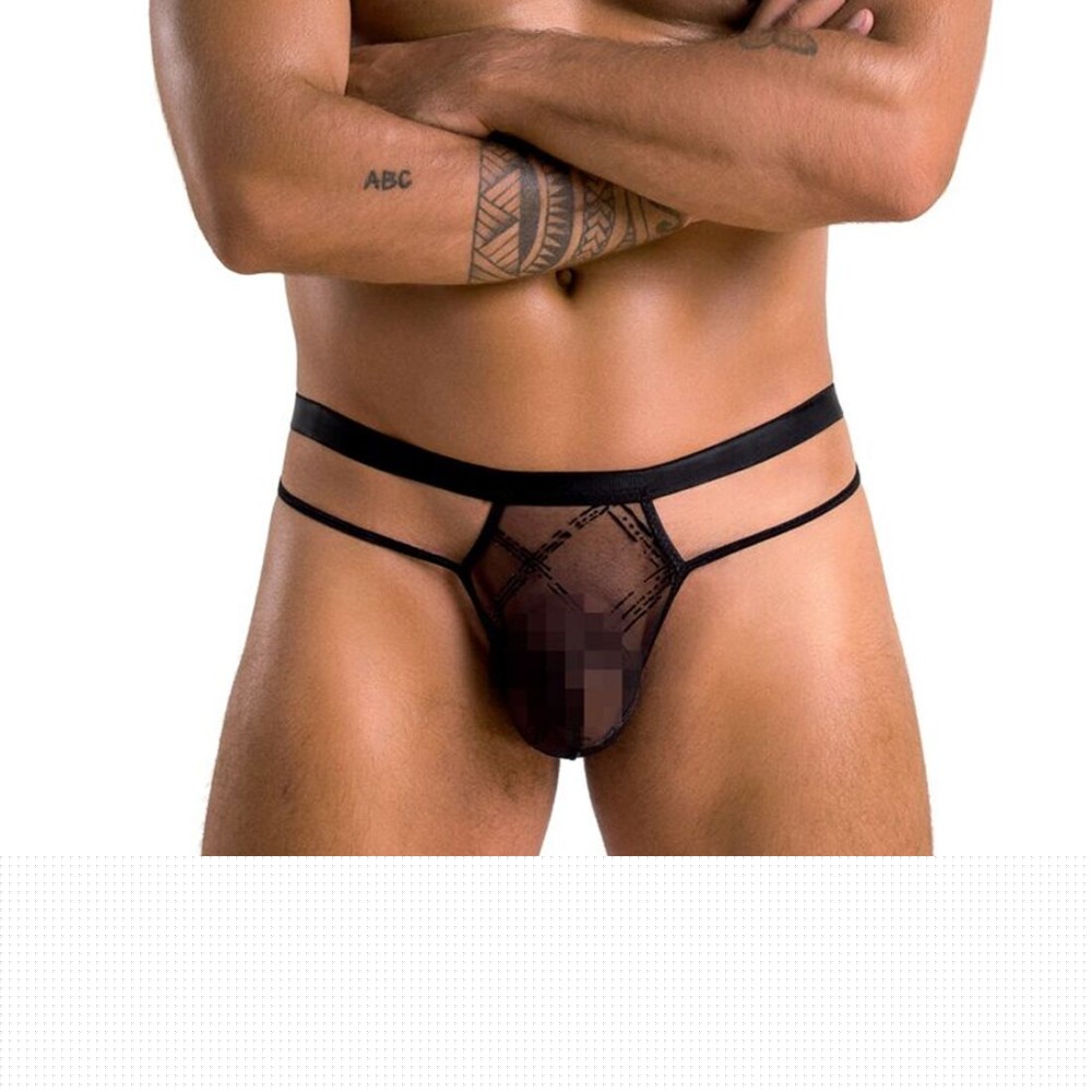 Чоловічі прозорі стринги Passion 029 THONG COLLIN XXL/XXXL Black, сітка - зображення 1
