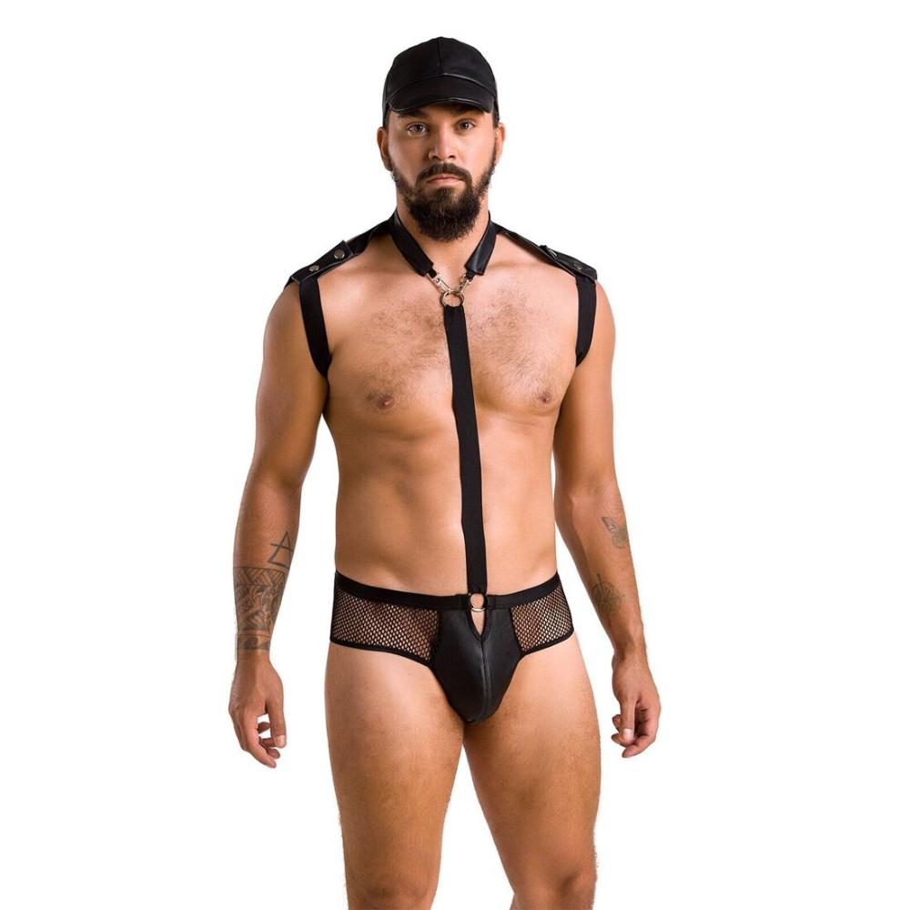 Комплект еротичної чоловічої білизни Passion 038 JOHN XXL/XXXL Black, боді, кепка - зображення 1