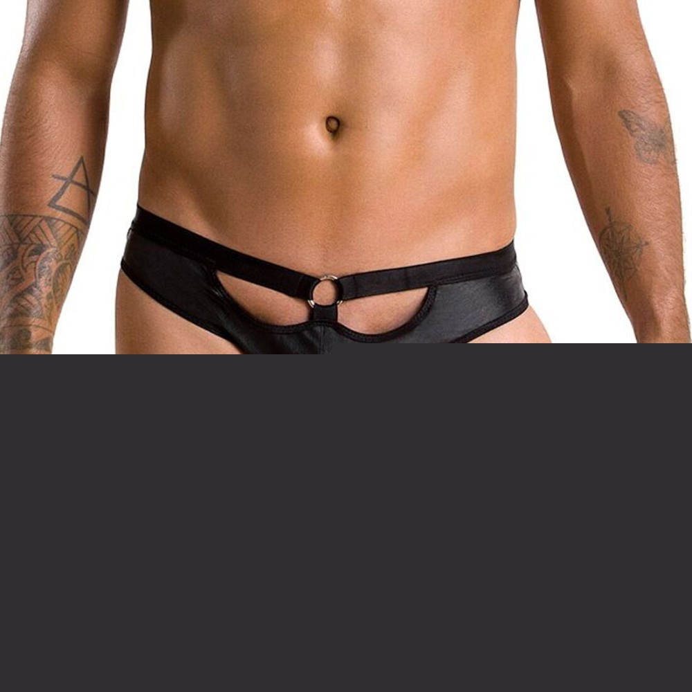 Чоловічі сліпи з вирізами Passion 041 SLIP JOE L/XL Black, екошкіра, відкриті сідниці - зображення 1