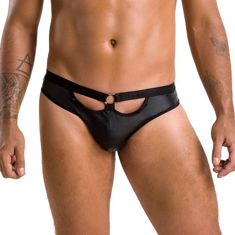 Чоловічі сліпи з вирізами Passion 041 SLIP JOE S/M, Black екошкіра, відкриті сідниці - зображення 1