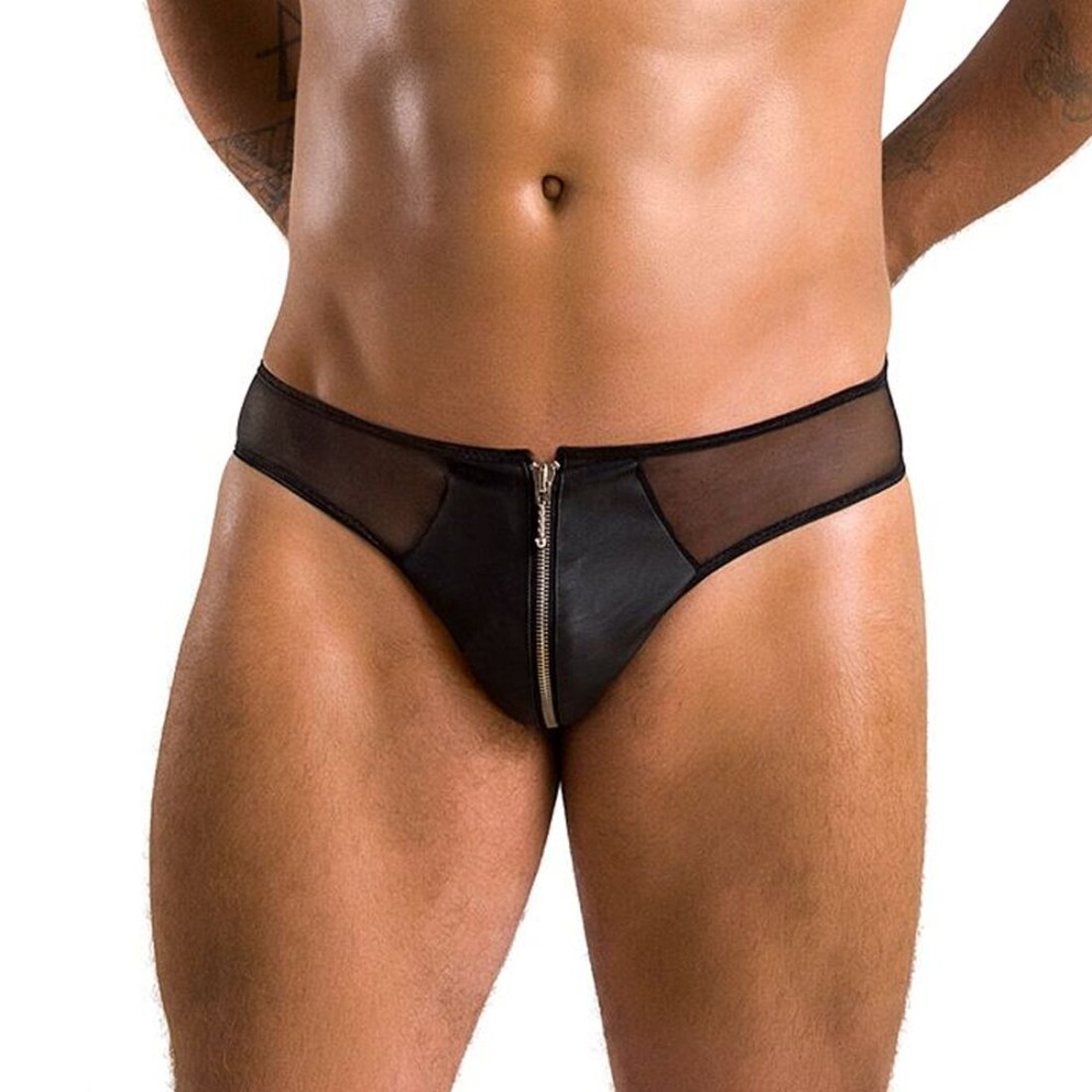 Чоловічі сліпи на блискавці Passion 042 SLIP TIMMY XXL/XXXL Black, екошкіра, сітка - зображення 1