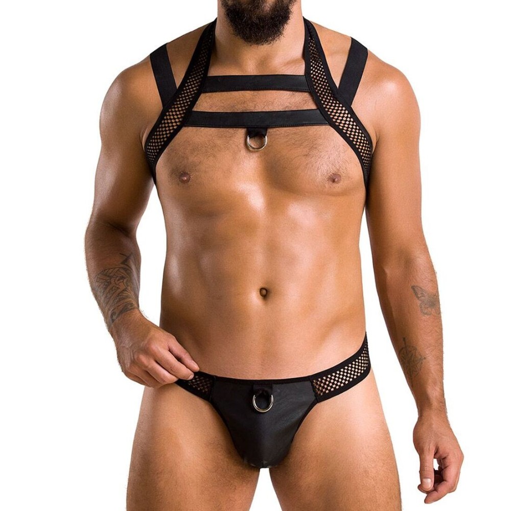Комплект чоловічої білизни з кріпленнями Passion 043 JACOB XXL/XXXL Black, труси, шлейки - зображення 1