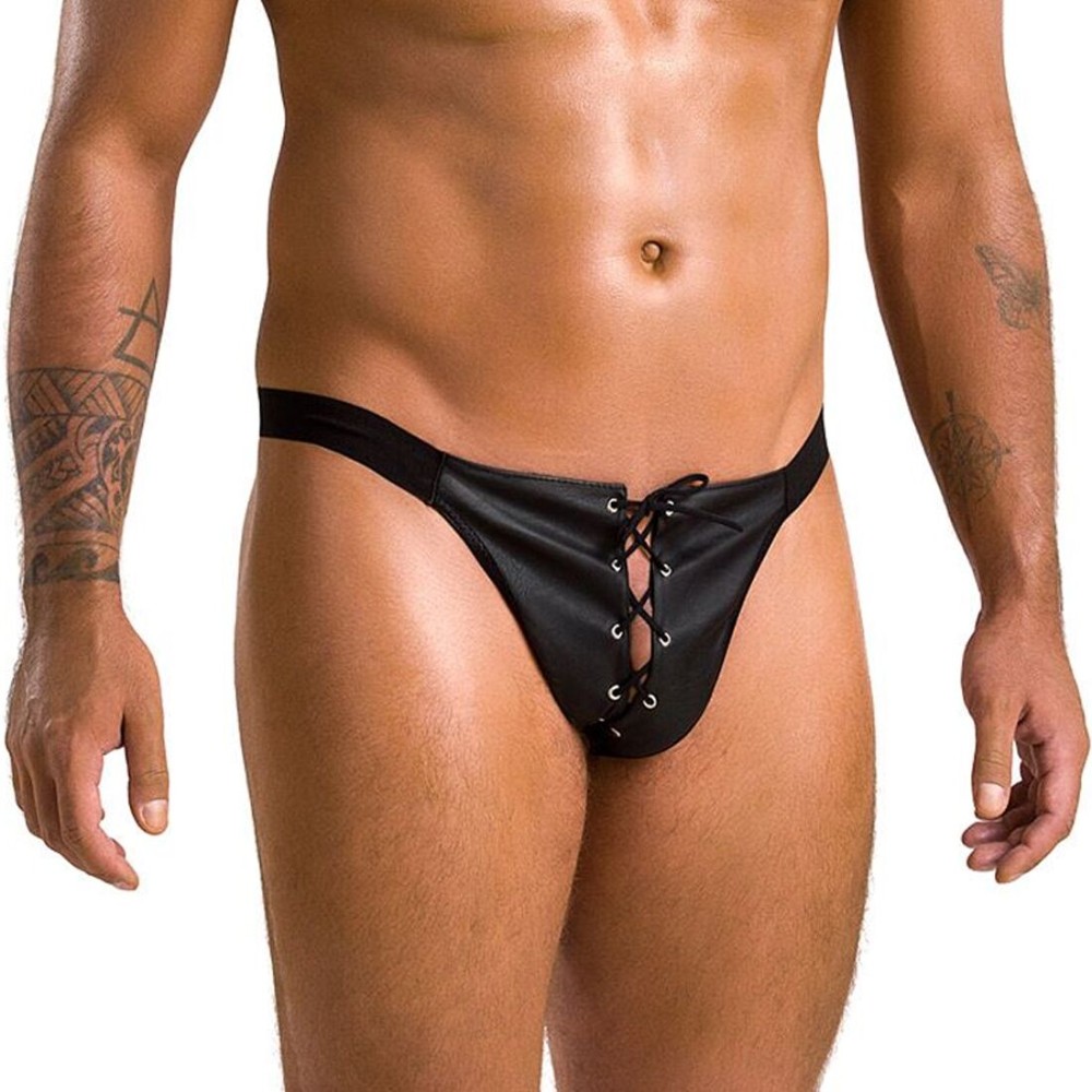 Чоловічі сліпи на шнурівці Passion 044 SLIP BEN XXL/XXXL Black, екошкіра, люверси - зображення 1
