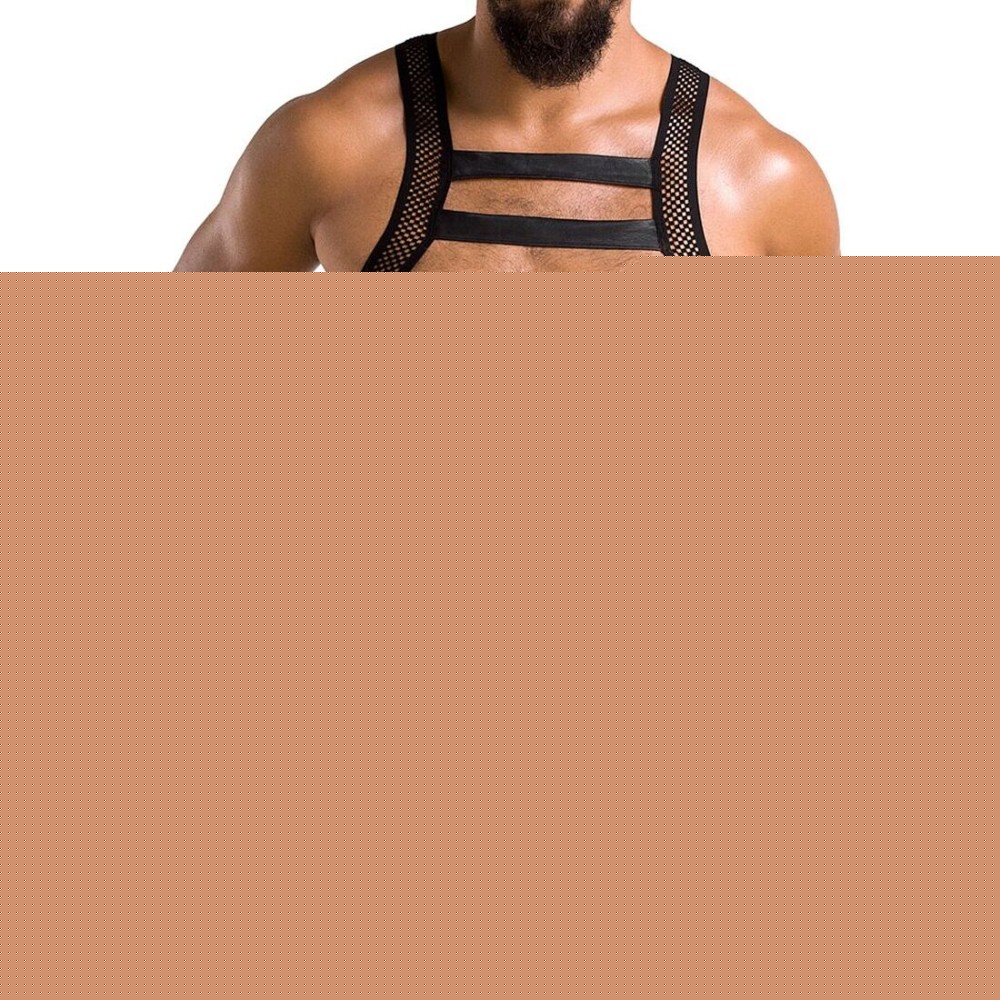 Чоловіче еротичне сітчасте боді Passion 045 VICTOR L/XL Black, екошкіра, сітка - зображення 1