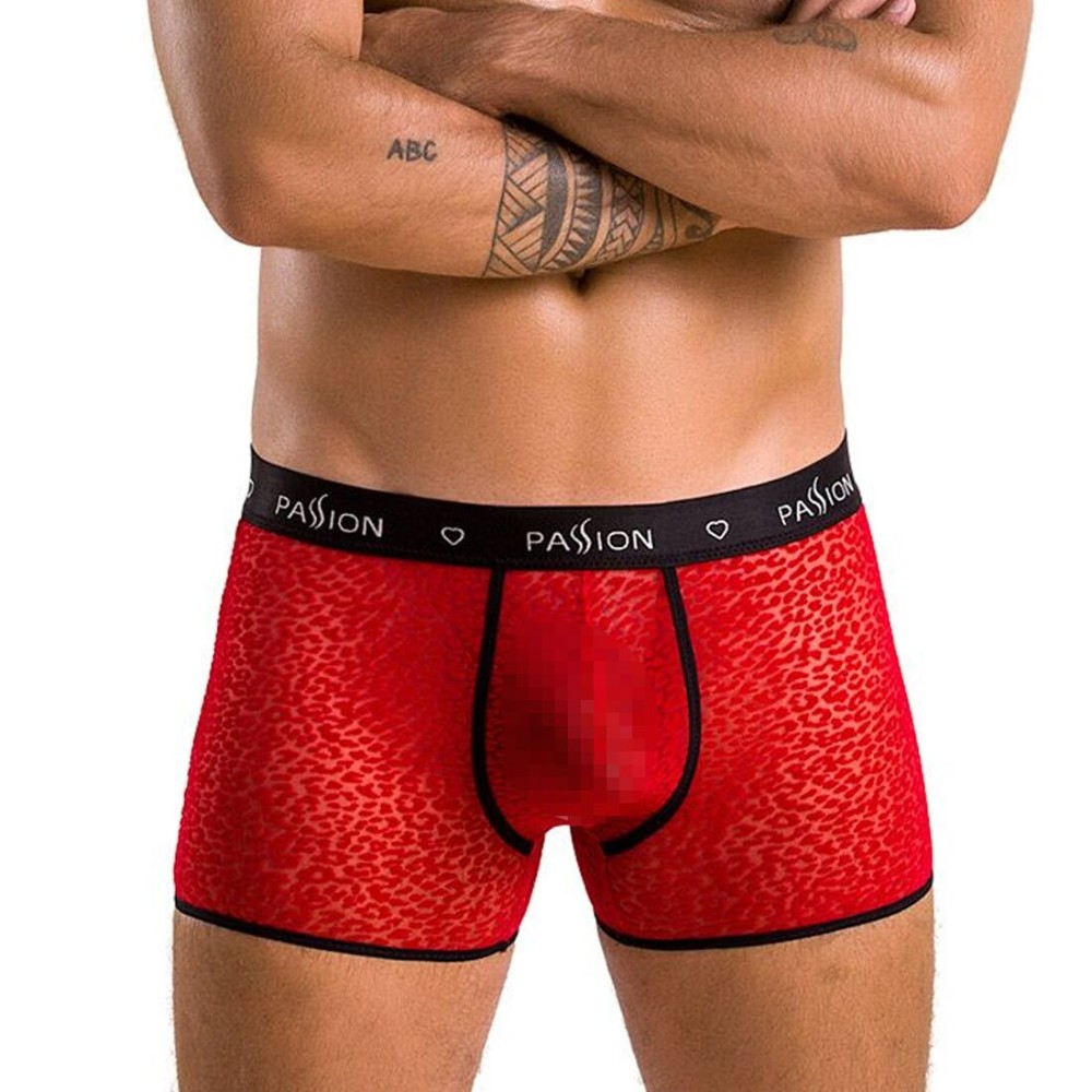 Чоловічі прозорі боксери Passion 046 SHORT PARKER S/M Red, сітка, під леопард - зображення 1