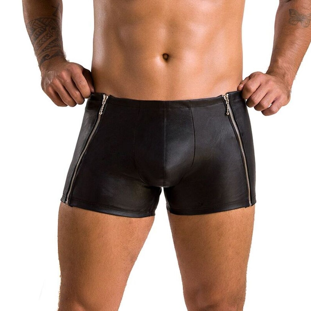 Чоловічі шкіряні боксери з блискавками Passion 049 SHORT MATT XXL/XXXL Black - зображення 1