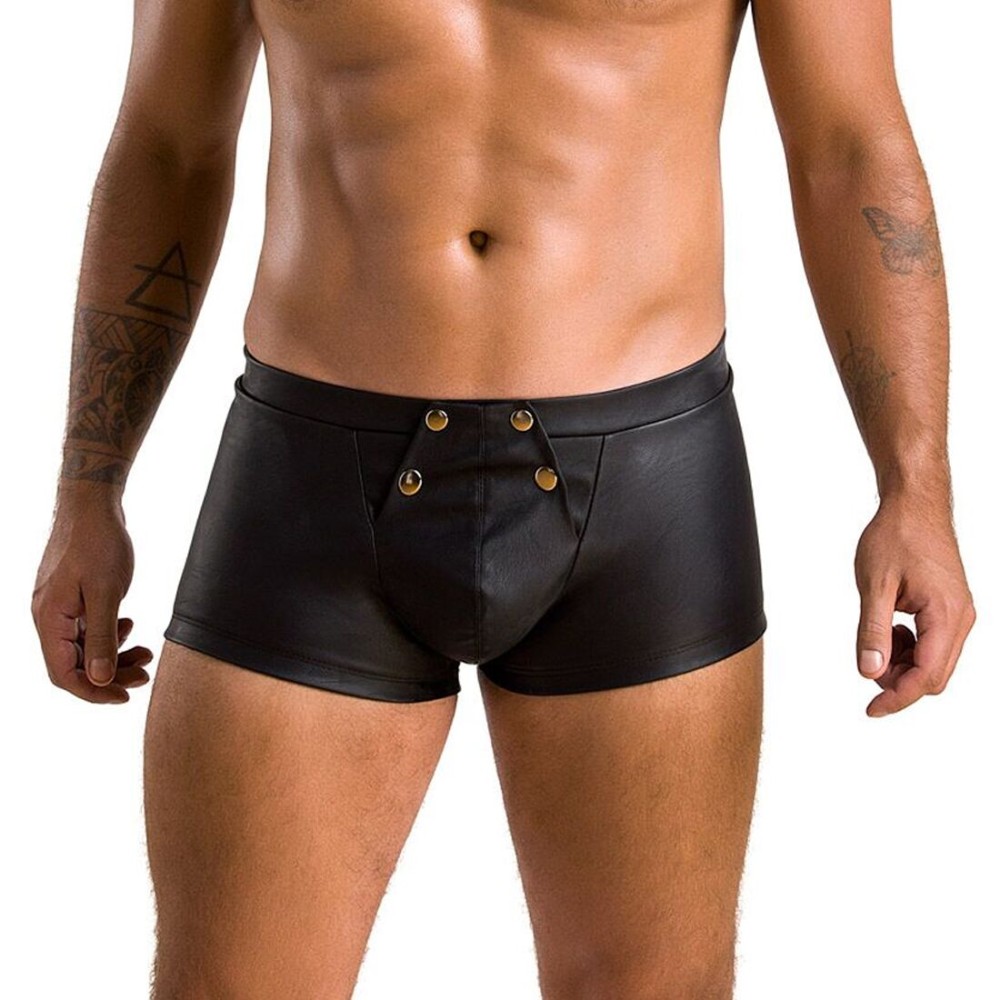 Чоловічі шкіряні боксери з клапаном Passion 050 SHORT PATRICK XXL/XXXL Black - зображення 1
