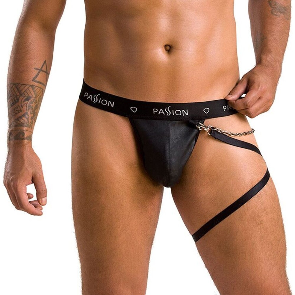 Чоловічі трусики танга з підв’язкою Passion 058 THONG BILL S/M Black - зображення 1