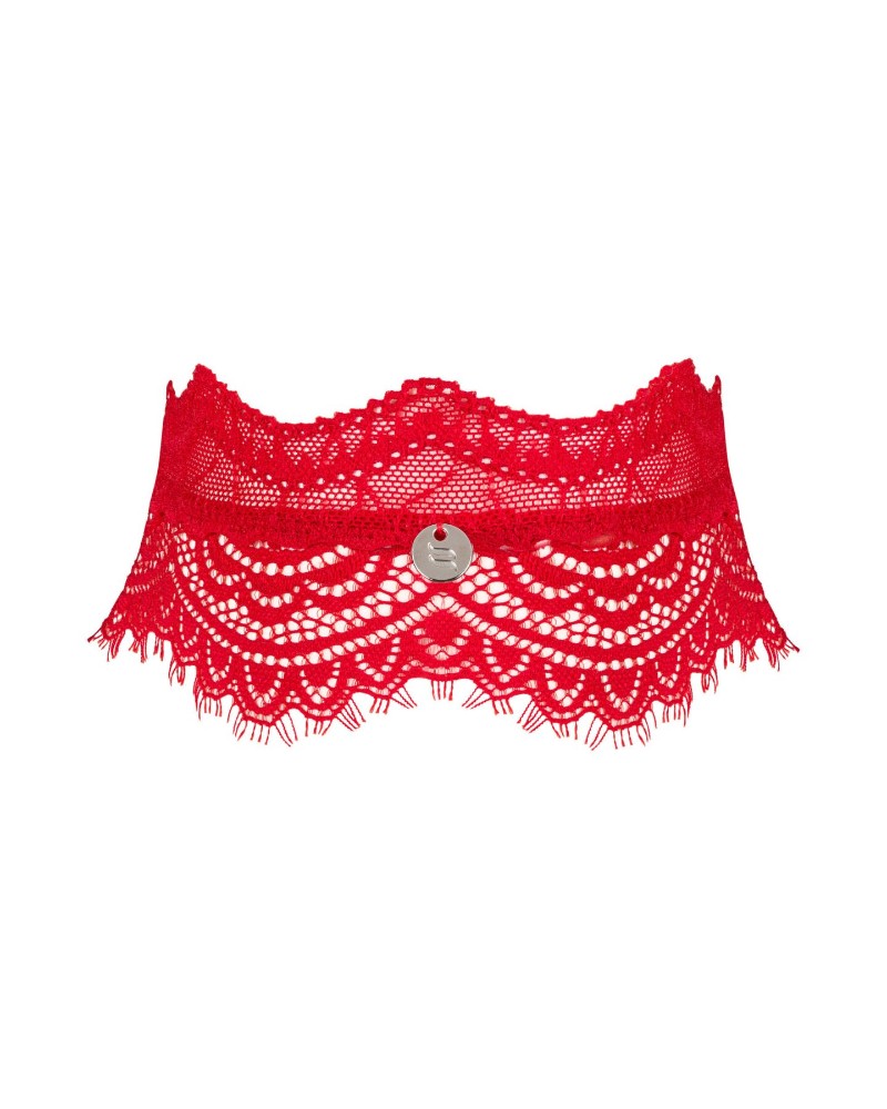 Широкий мереживний чокер Obsessive Bergamore choker, red - зображення 1