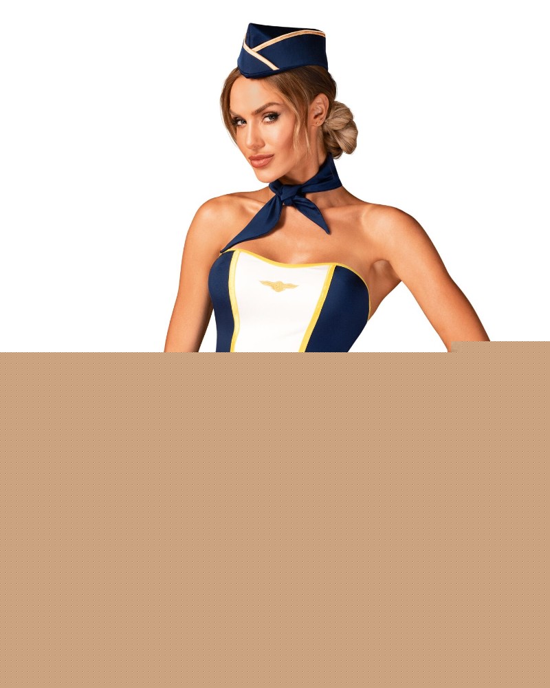 Еротичний костюм стюардеси Obsessive Stewardess uniform M/L, blue, сукня, пілотка, шарф, манжети - зображення 1