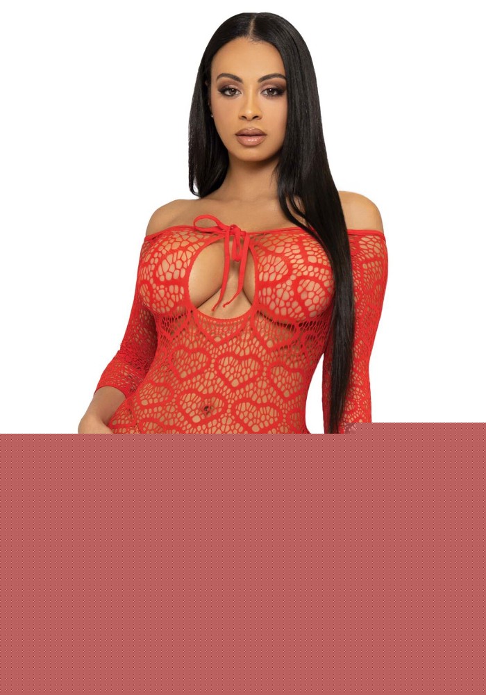 Сукня-сітка з сердечками Leg Avenue Heart net mini dress Red, зав’язки, відкриті плечі, one size - зображення 1