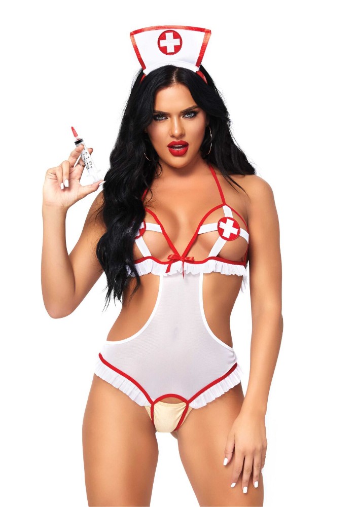Костюм медсестри Leg Avenue Naughty Nurse, one size, боді та шапочка - зображення 1