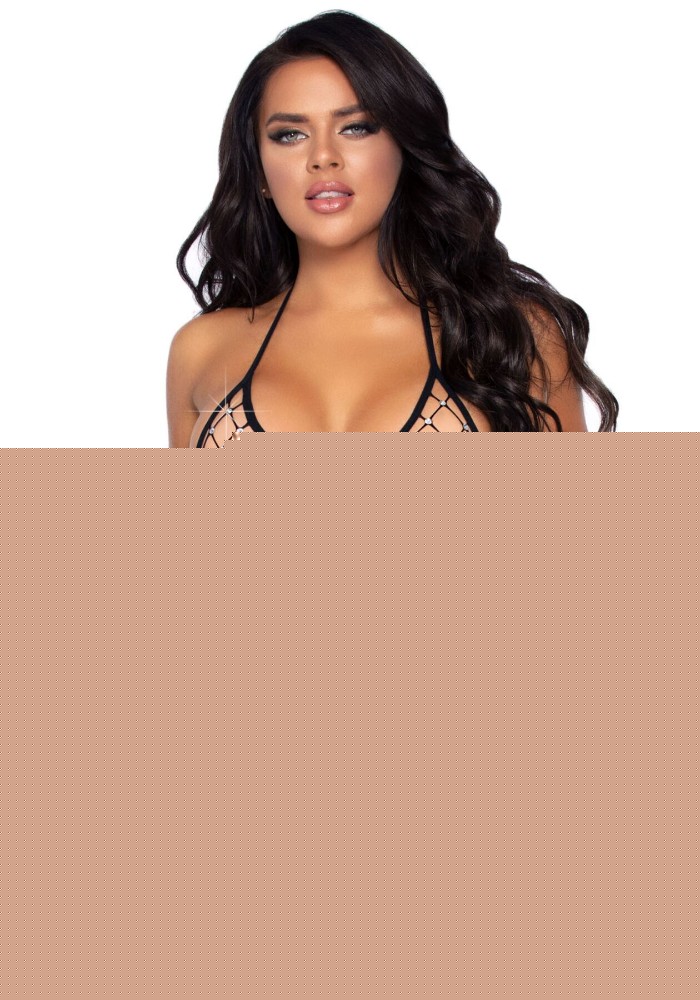 Еротичний комплект зі стразами Leg Avenue Catch Me Rhinestone set, трусики та бра, one size - зображення 1