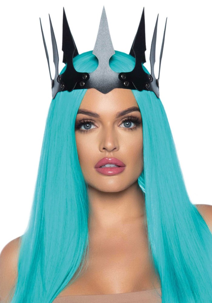 Корона злої королеви Leg Avenue Faux leather spiked crown Black, штучна шкіра, заклепки - зображення 1