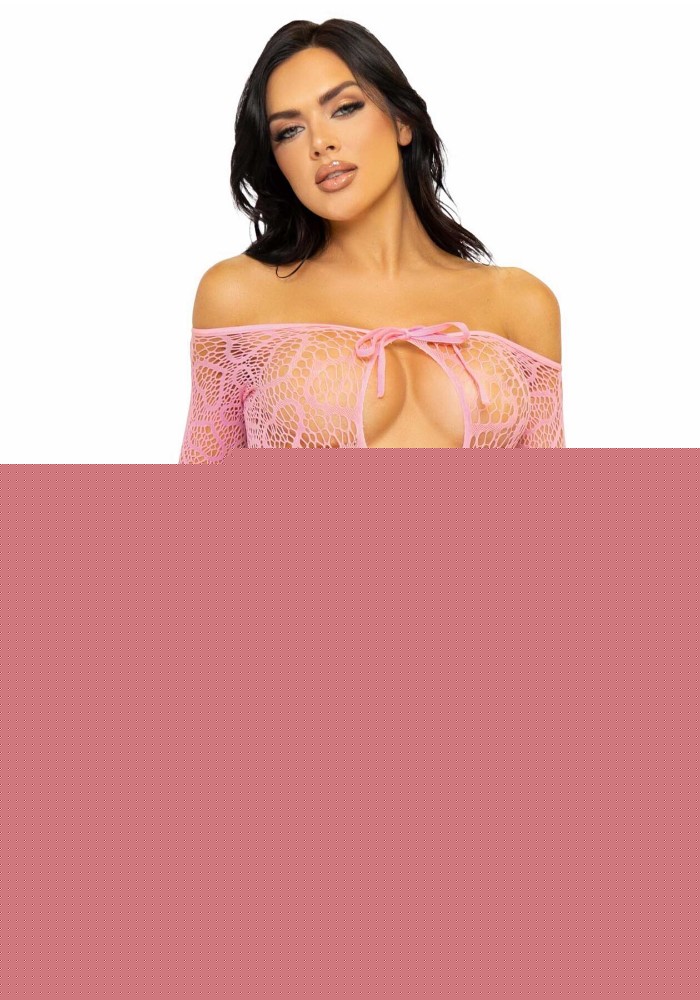 Сукня-сітка з сердечками Leg Avenue Heart net mini dress Pink, зав’язки, відкриті плечі, one size - зображення 1