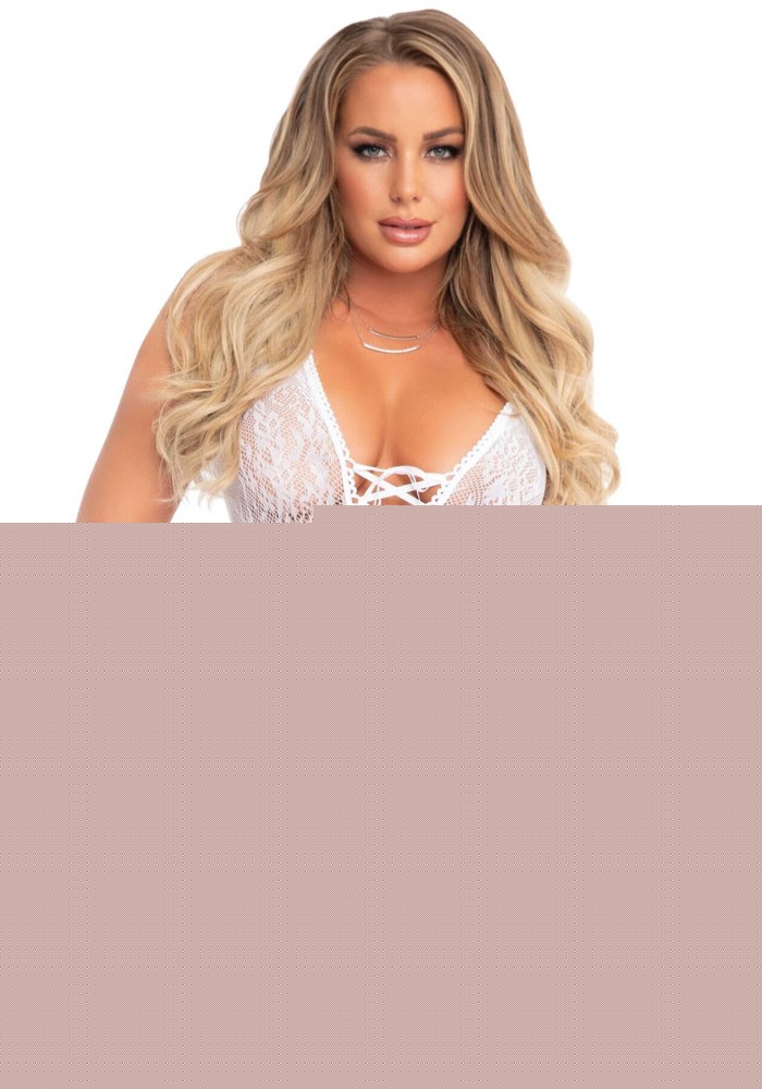 Мереживне боді Leg Avenue Floral lace thong teddy White, шнурівка на грудях, one size - зображення 1