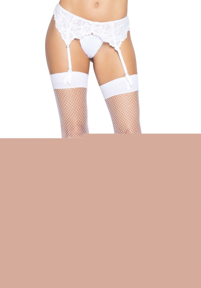 Панчохи-сітка для кріплення на пояс Leg Avenue Nylon Fishnet Thigh Highs One size, White - зображення 1