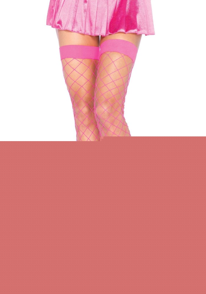 Панчохи у велику сітку Leg Avenue Fence Net Thigh Highs Neon Pink, one size - зображення 1