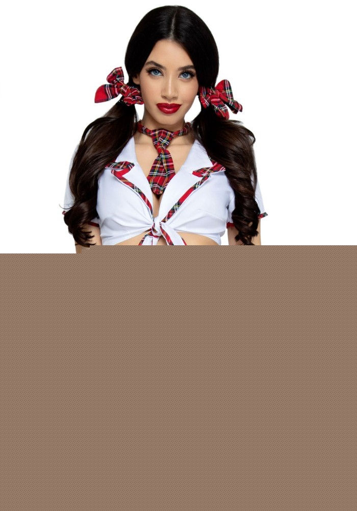 Костюм школярки Leg Avenue Miss Prep School S/M, топ, спідниця, краватка, бантики - зображення 1