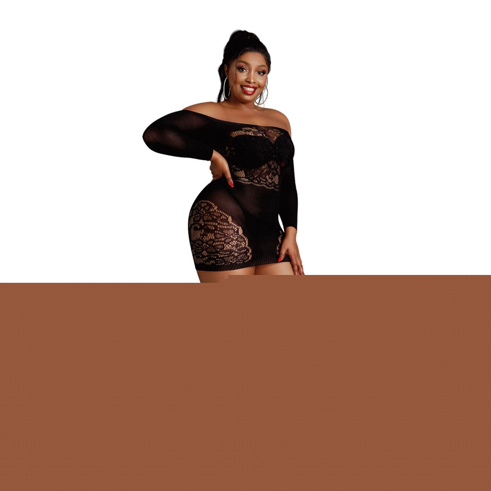 Сукня-бодістокінг Moonlight Plus Model 07 XL-XXXL Black, довгий рукав - зображення 1