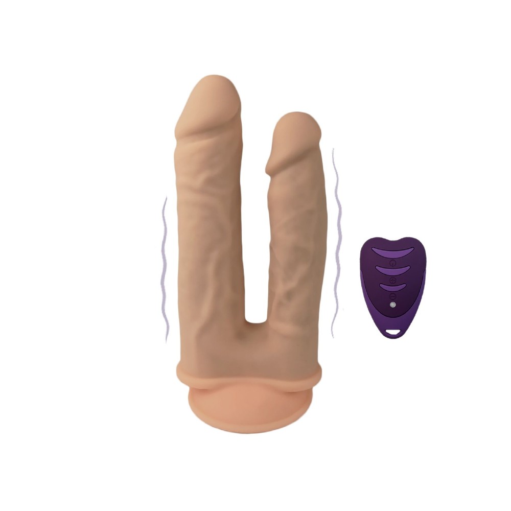 Подвійний фалоімітатор з вібрацією SilexD Double Gusto Vibro Flesh (Model 1 size 8" & 7") + LRS, діаметр 4,5 см та 3,7 см - зображення 1