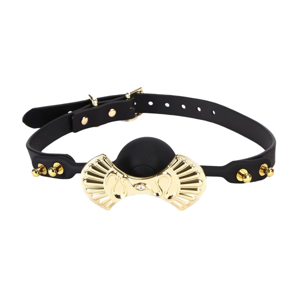 Розкішний силіконовий кляп Zalo Silicone Ball Gag Black, кристал Swarovski, шкіряний ремінець - зображення 1