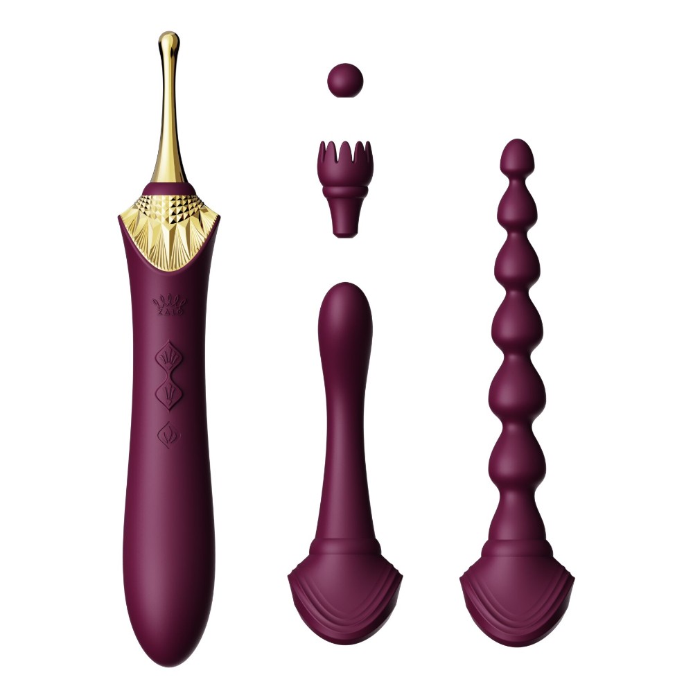 Мультифункціональний вібратор Zalo — Bess 2 Velvet Purple, 4 насадки, підігрів - зображення 1