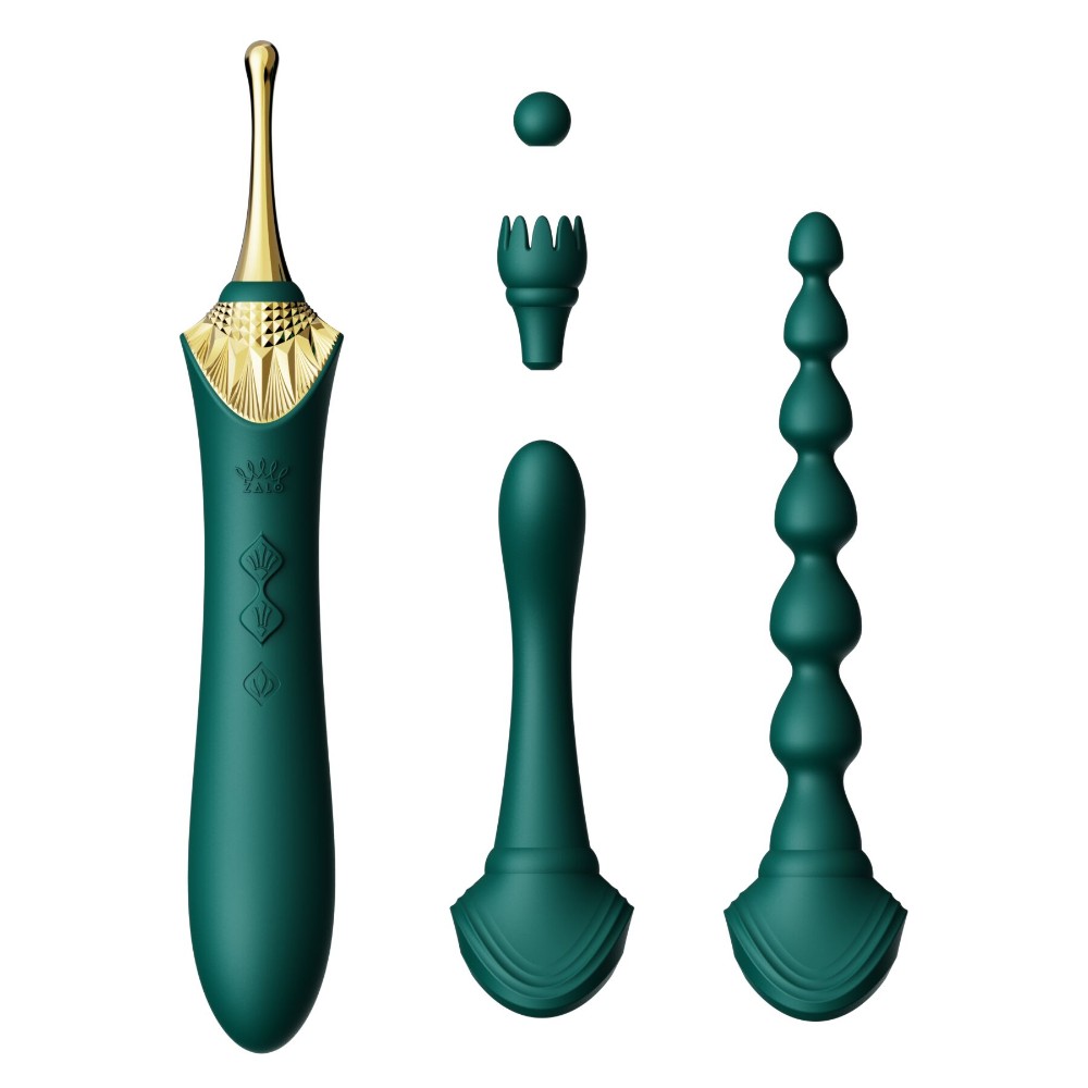 Мультифункціональний вібратор Zalo — Bess 2 Turquoise Green, 4 насадки, підігрів - зображення 1