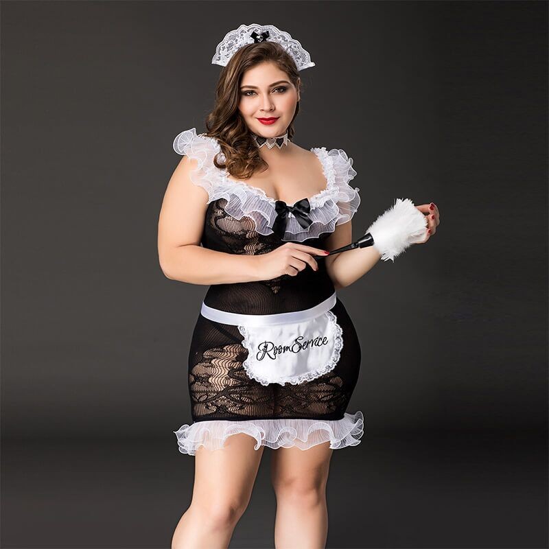Костюм покоївки JSY «Слухняна Ельма» Plus Size Black, сукня, фартух, головний убір покоївки - зображення 1
