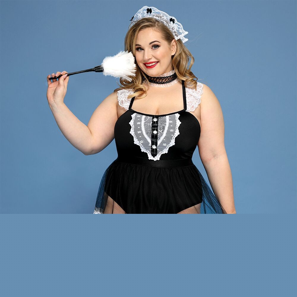 Костюм секс-покоївки JSY «Гаряча Кері» Plus Size Black, боді, спідниця, чокер, головний убір, мітелк - зображення 1