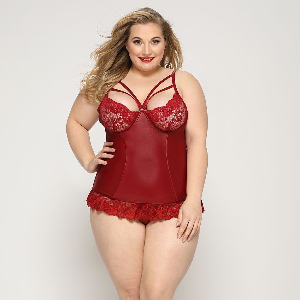 Сексуальний корсет зі стрепами JSY «Гаряча Тейлор» Plus Size, Red, мереживо, стрінги - зображення 1