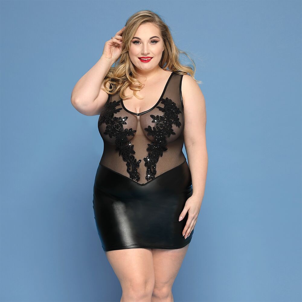 Елегантна сукня JSY «Леді Софія» Plus Size, black, дрібна сітка, вишивка, екошкіра - зображення 1