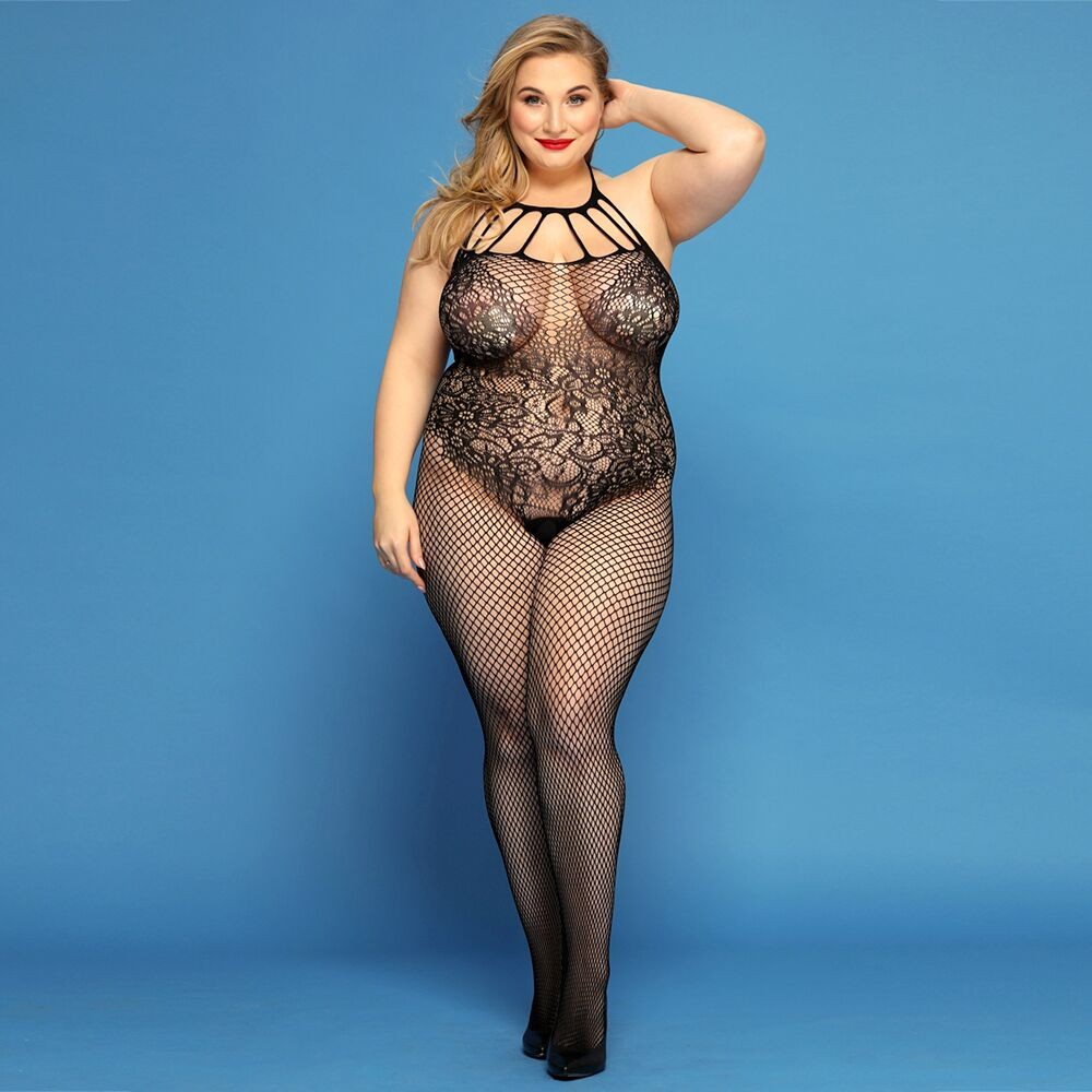 Сітчастий бодістокінг JSY «Відверта Мадлен» Plus Size, Black, імітація боді, мереживо, доступ - зображення 1