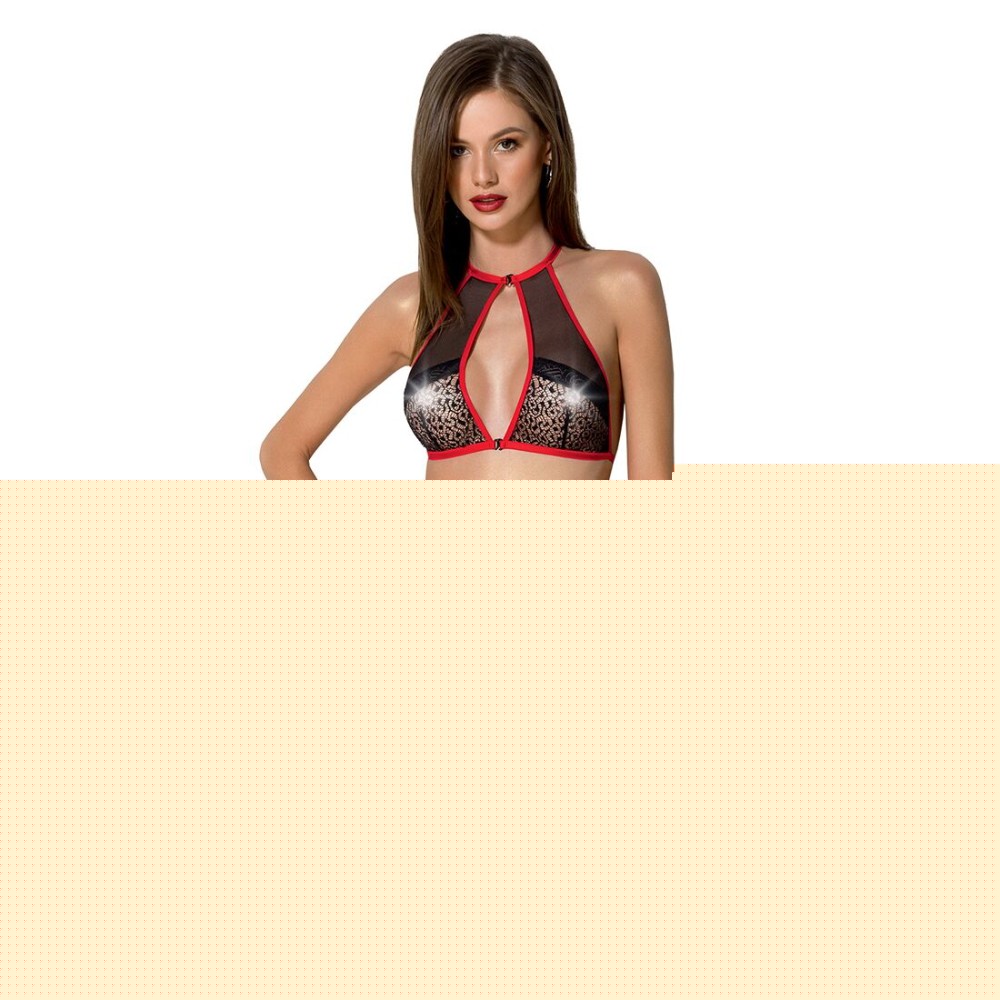 Комплект білизни Passion SATARA SET L/XL red, топ, пояс для панчіх, стрінги - зображення 1