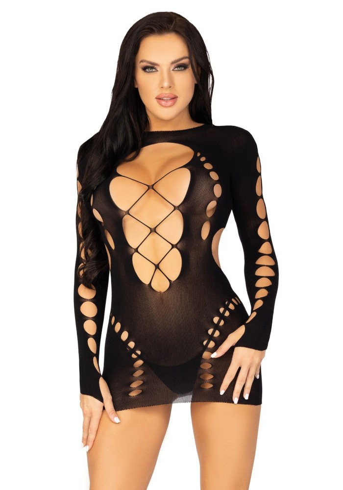 Безшовна мінісукня Leg Avenue Long sleeve cut out mini dress One size Black - зображення 1