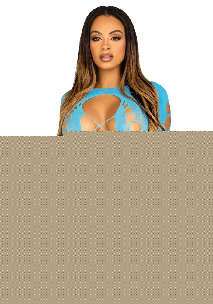 Безшовна мінісукня Leg Avenue Long sleeve cut out mini dres One size Turquoise - зображення 1