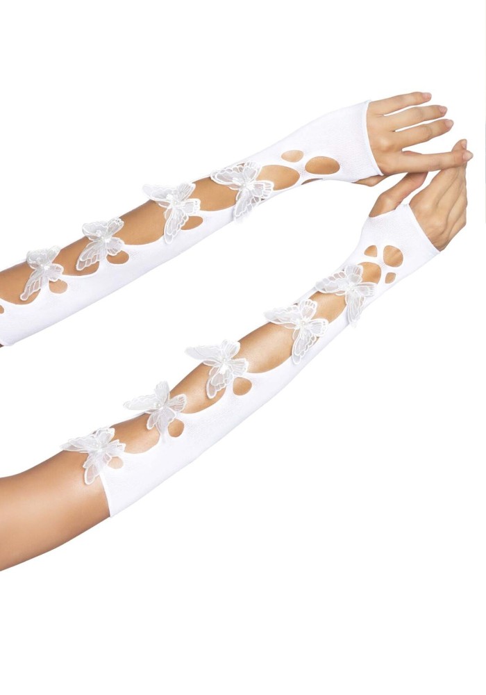 Мітенки Leg Avenue Butterfly applique arm warmers White, метелики - зображення 1