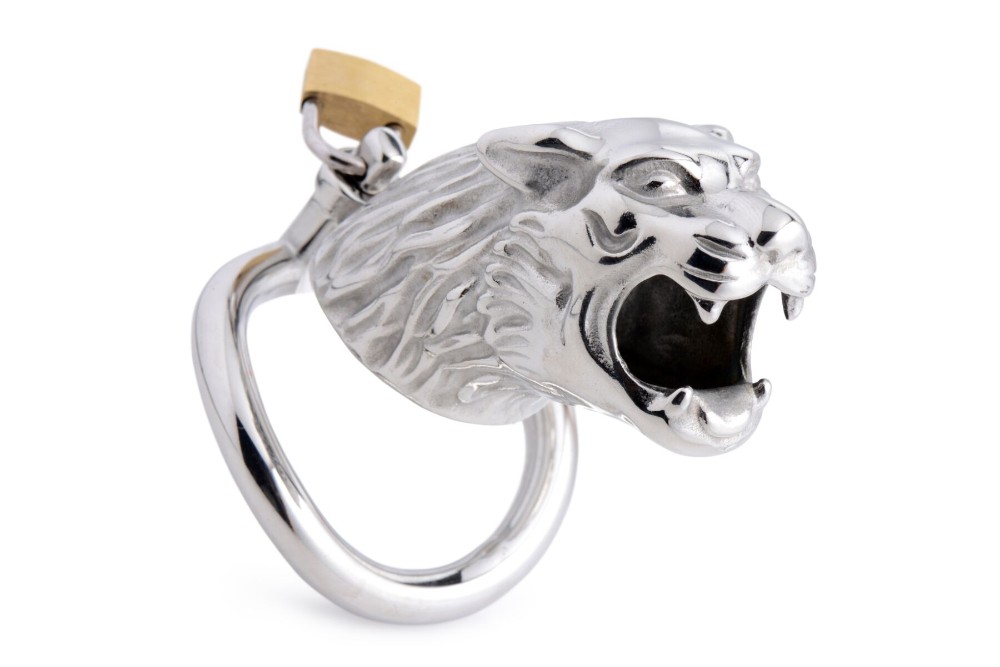 Клітка для пеніса Master Series: Tiger King Cock Cage With Lock, три кільця, замок, три ключі - зображення 1